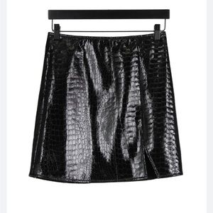 Motel Black Croc Faux Leather Mini Skirt NWT